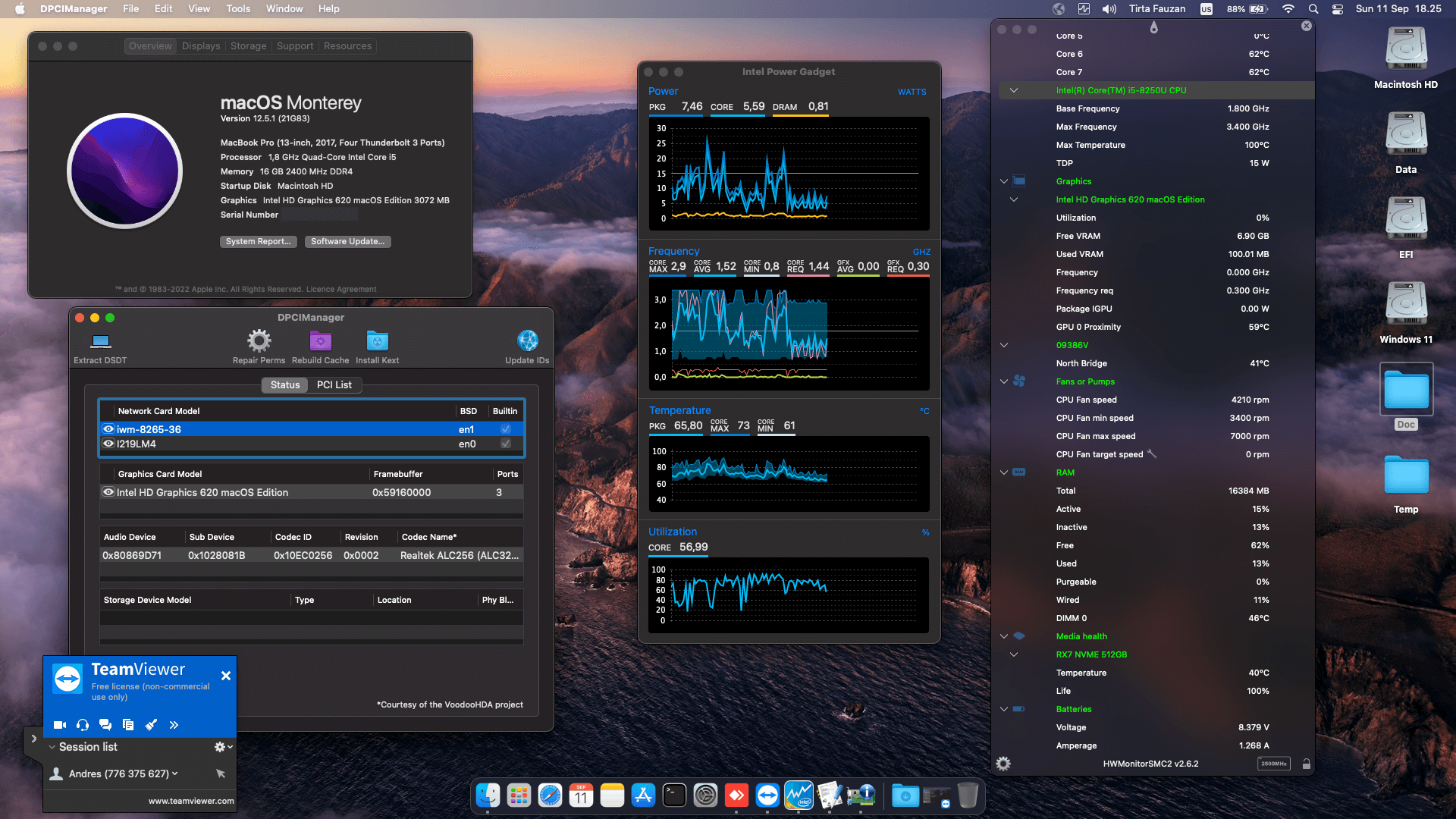 Success Hackintosh macOS Monterey 12.5.1 Build 21G83 in Dell Latitude 7390